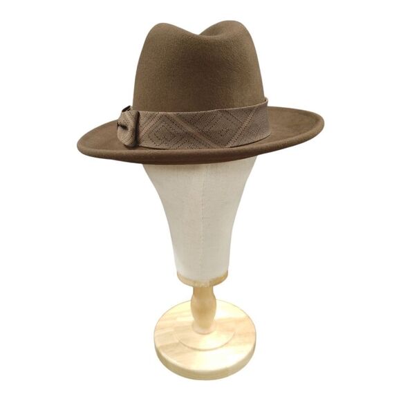 MEN'S MONTIQUE BROWN WOOL FELT HAT WITH MATCHING GROSGRAIN RIBBON FEDORA. H2480. - Picture 4 of 8